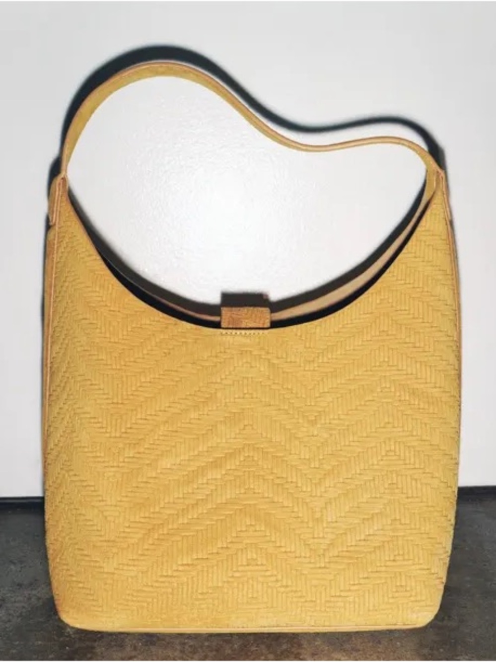 Zara Suede Relief Braided Shoulder Bag Yellow Internal Wallet Zipper